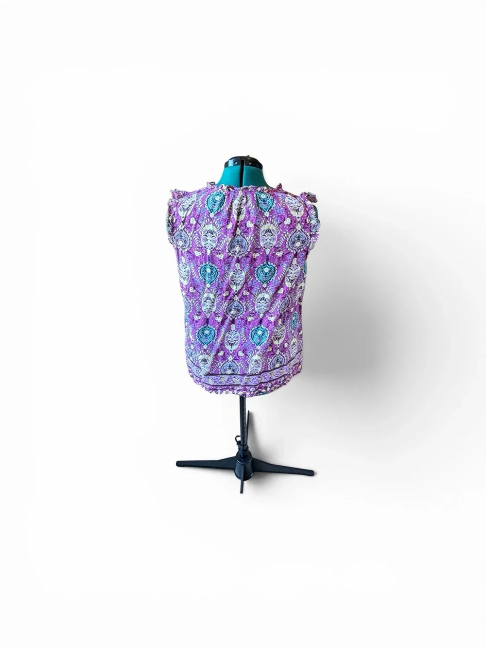 Talbots Purple Floral and Paisley Patterned Ruffle sleeveless blouse Size Large - Picture 4 of 4